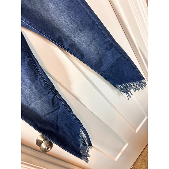 Judy Blue Denim Frayed Hem Skinny Fit Jeans Stretch Dark Wash Blue Size 7/28 - Picture 3 of 11